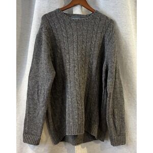 Line Of Trade 100% Shetland Wool Gray Cable Knit Fisherman Sweater Mens XL